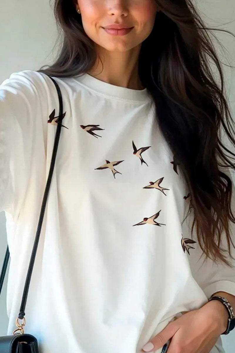 Graphic Bird Print T-Shirt