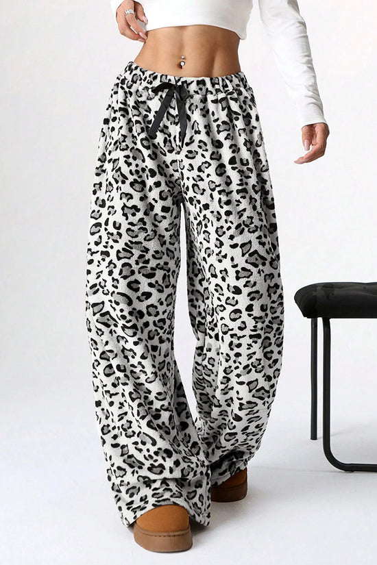 Leopard Print Drawstring Casual Pants