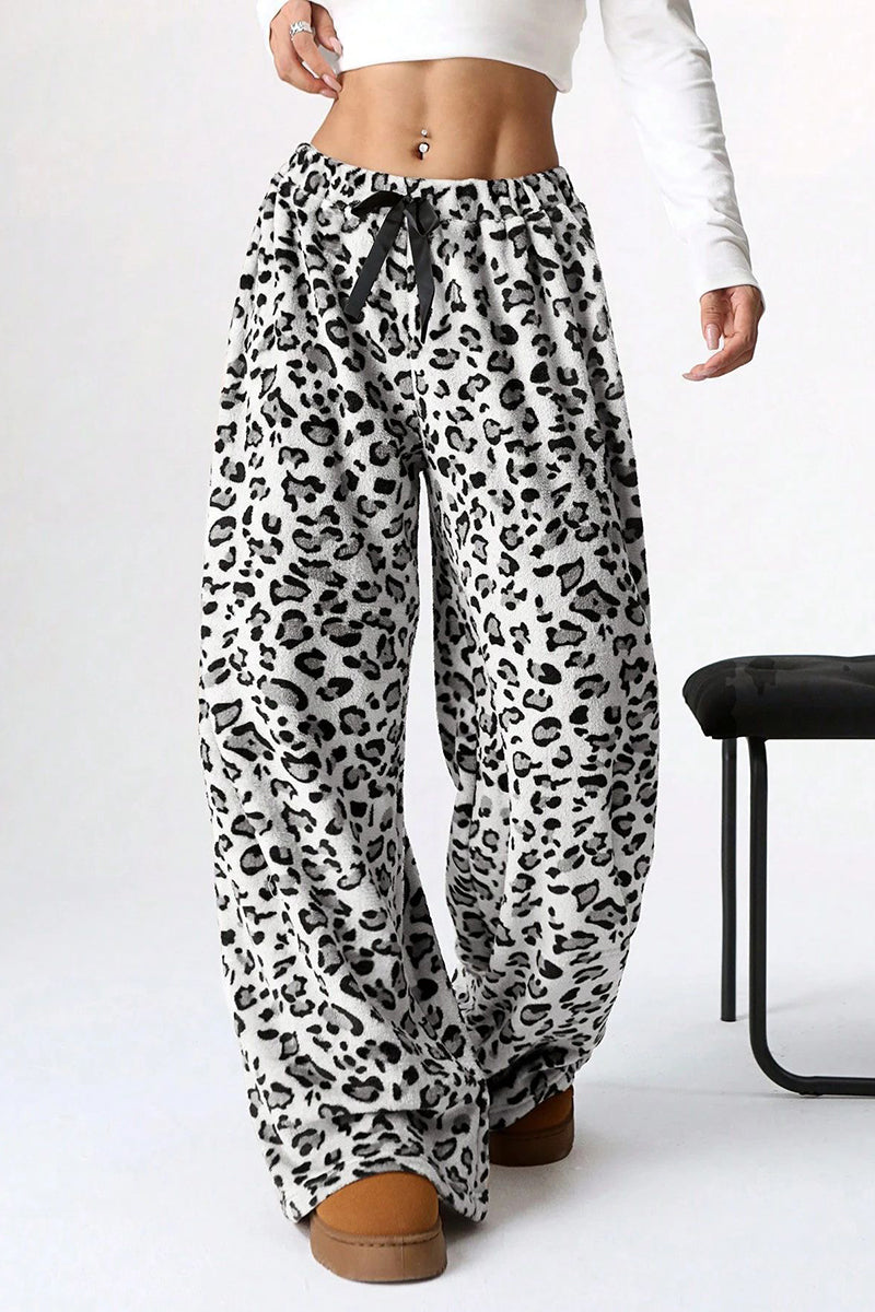 Leopard Print Drawstring Casual Pants