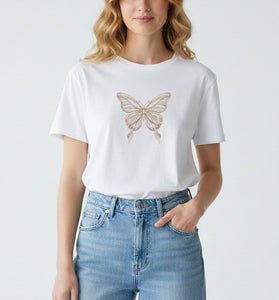 Golden Butterfly Embroidered T-Shirt