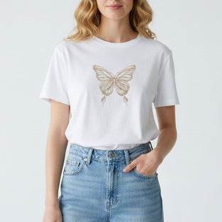 Golden Butterfly Embroidered T-Shirt