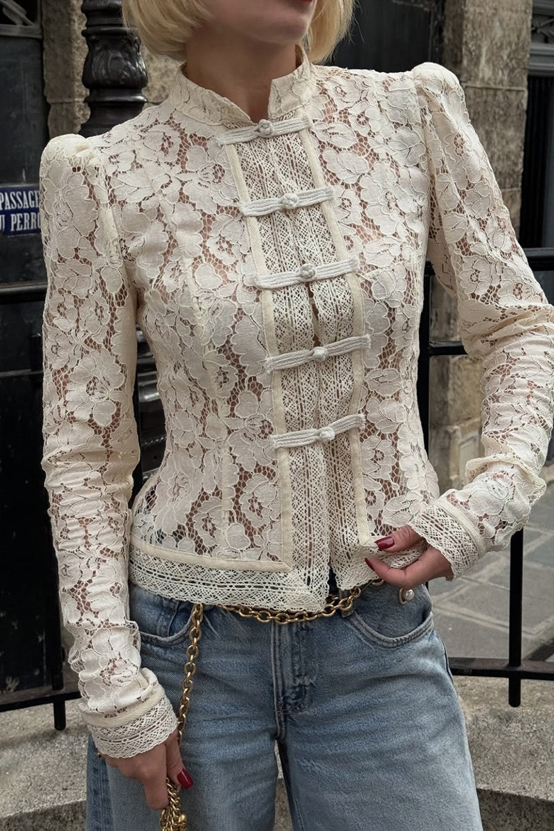 Elegant Lace Mandarin Collar Blouse