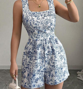 Floral Square Neck Sleeveless Romper