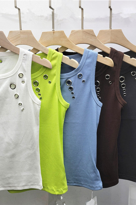 Eyelet Embellished Ribbed Tank Top