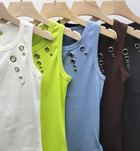 Eyelet Embellished Ribbed Tank Top