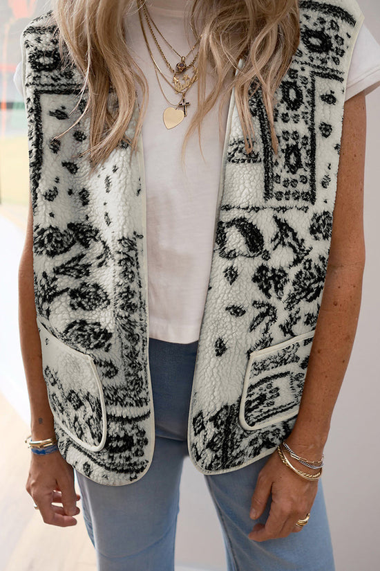 Patterned Sleeveless Vest with Pocket Detail