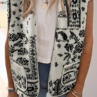 Patterned Sleeveless Vest with Pocket Detail
