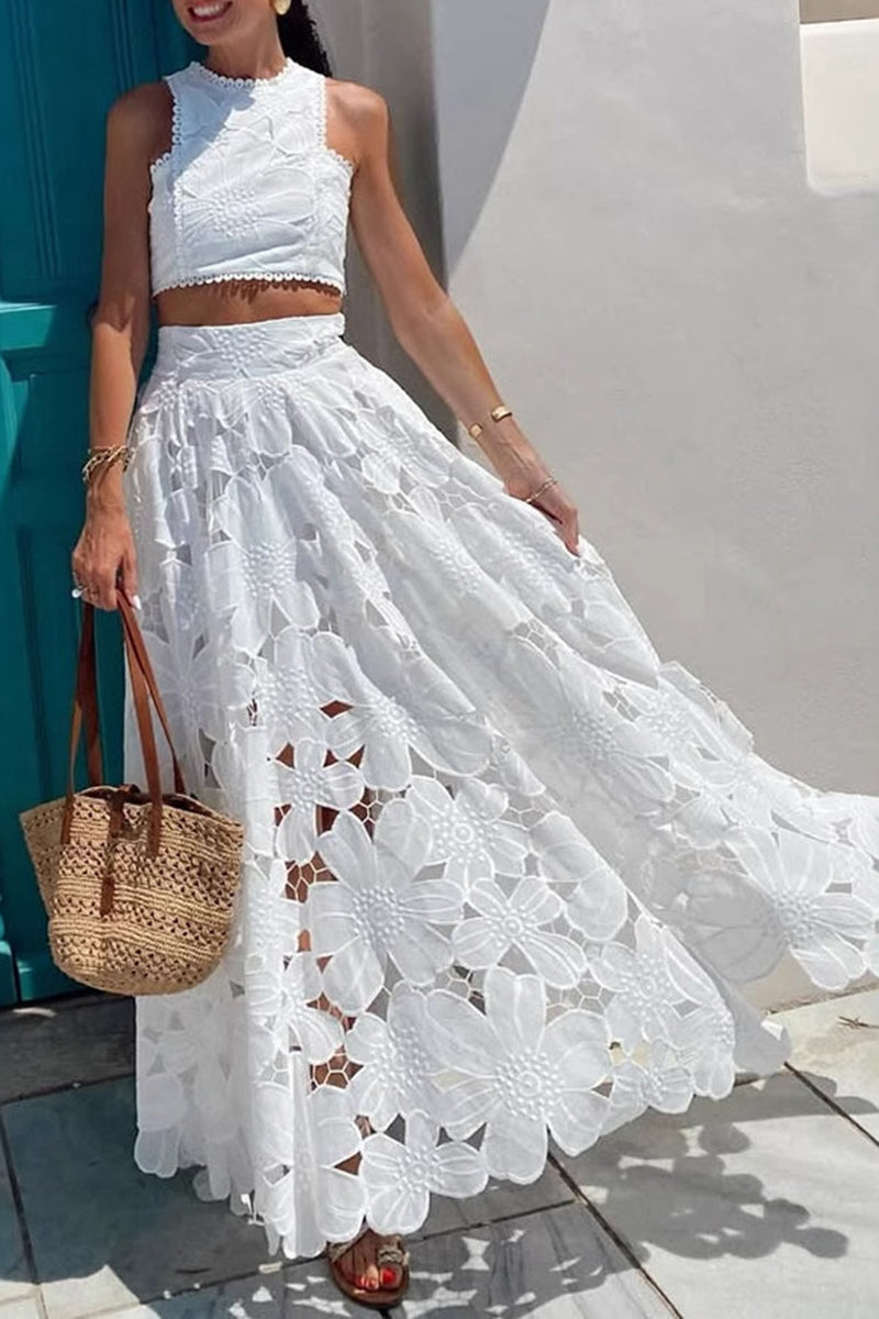 Floral Cropped Sleeveless Skirt Set