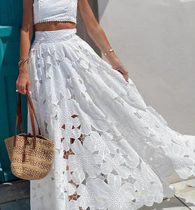 Floral Cropped Sleeveless Skirt Set