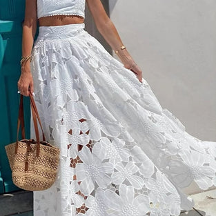 Floral Cropped Sleeveless Skirt Set