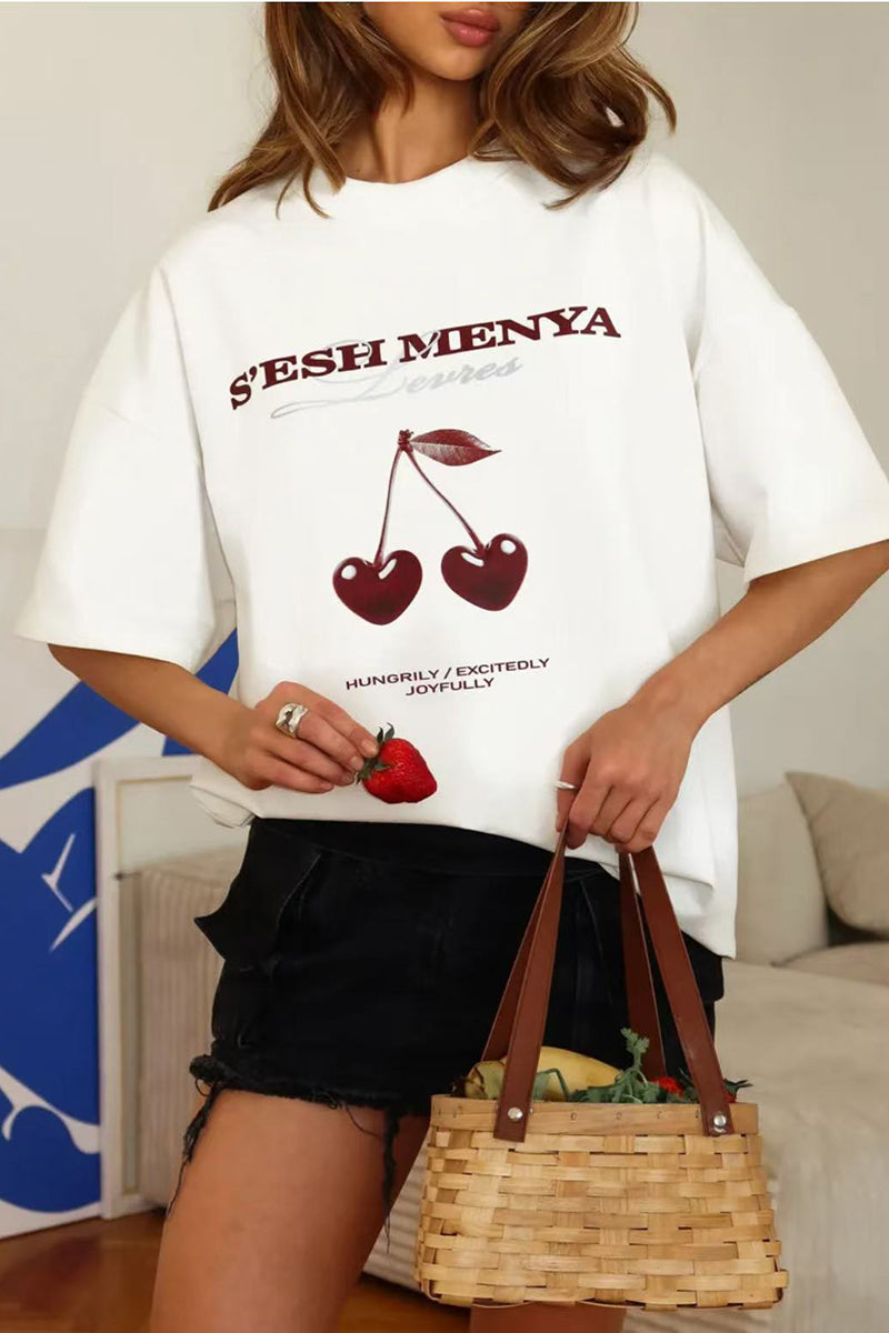 Graphic Cherry Print Oversized Tee