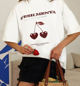 Graphic Cherry Print Oversized Tee