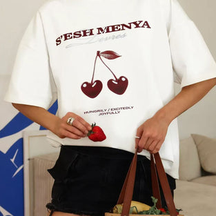 Graphic Cherry Print Oversized Tee