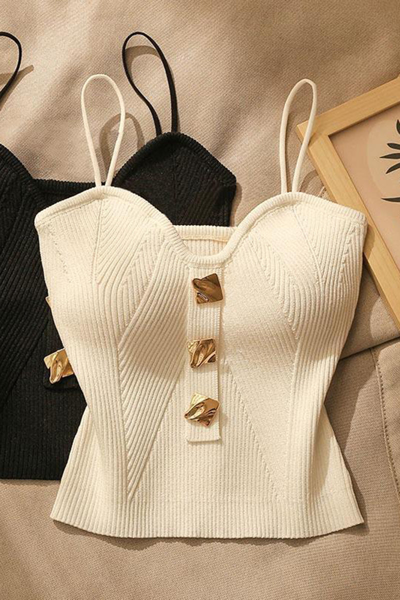 Chic Buttoned Ribbed Camisole