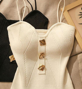 Chic Buttoned Ribbed Camisole