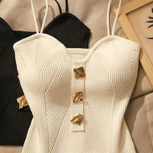 Chic Buttoned Ribbed Camisole