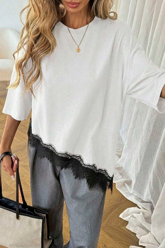 Elegant Lace Trim Loose Fit Top
