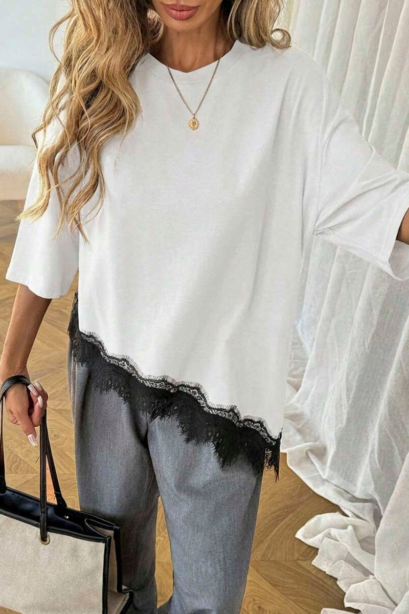 Elegant Lace Trim Loose Fit Top