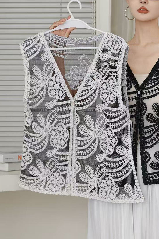 Floral Crochet Sleeveless Vest