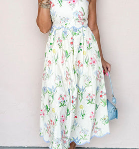 Floral Scalloped Hem Midi Dress