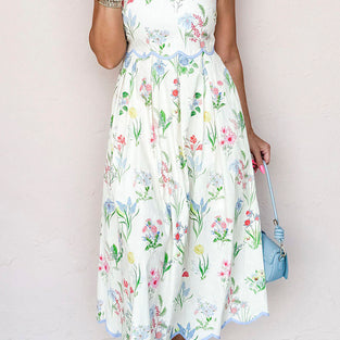 Floral Scalloped Hem Midi Dress