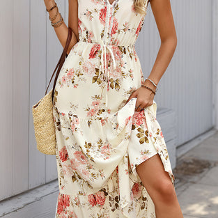 Floral Sleeveless V-Neck Maxi Dress