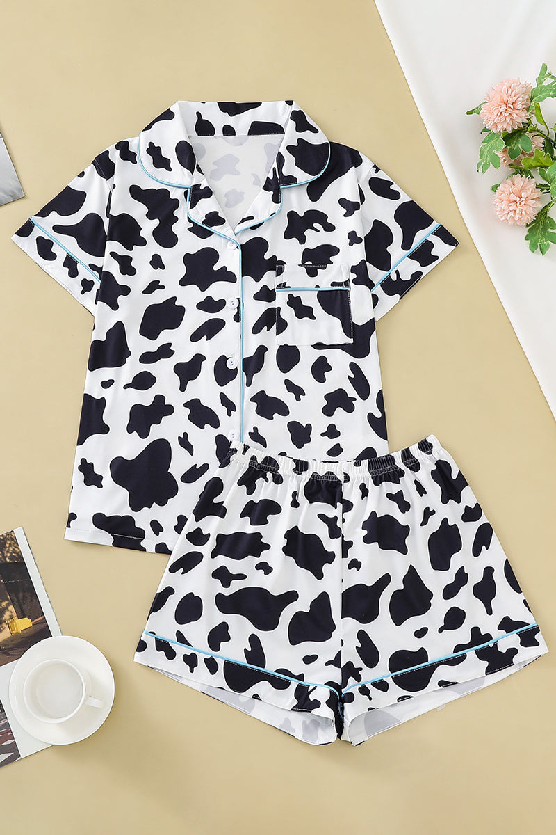 Cow Print Button-Up Pajama Set