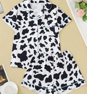Cow Print Button-Up Pajama Set