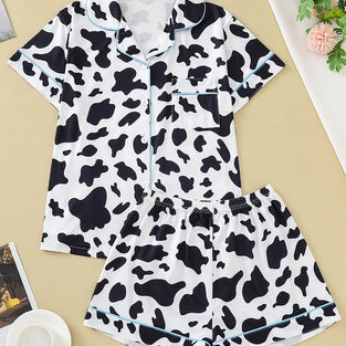 Cow Print Button-Up Pajama Set