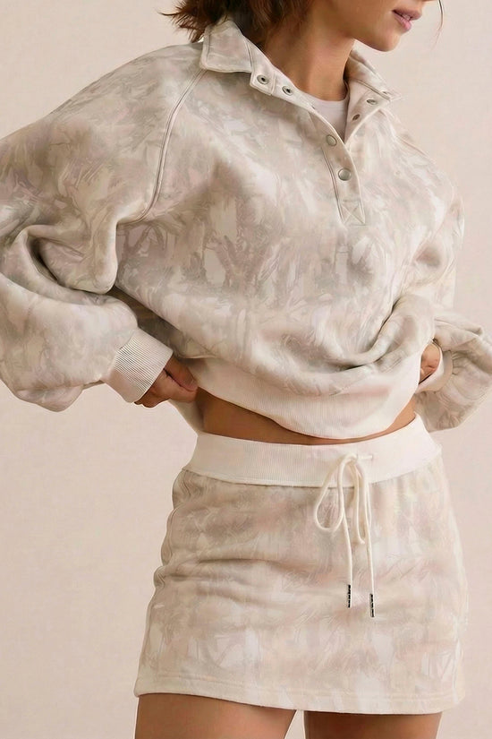 Abstract Print Balloon Sleeve Skirt Set