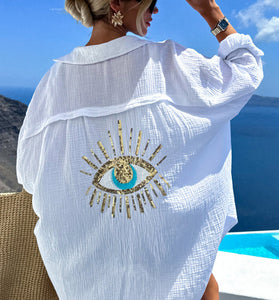 Eye Embellished Casual Blouse