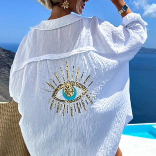 Eye Embellished Casual Blouse