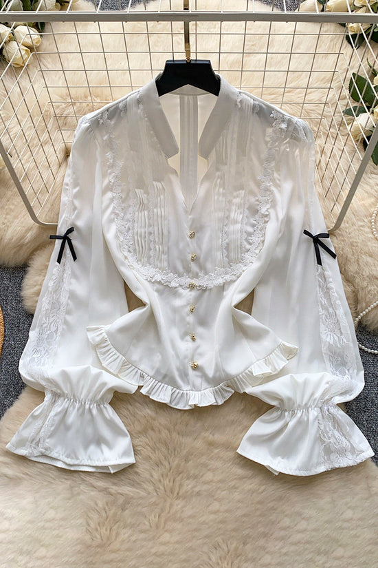 Elegant Lace Ruffle Blouse