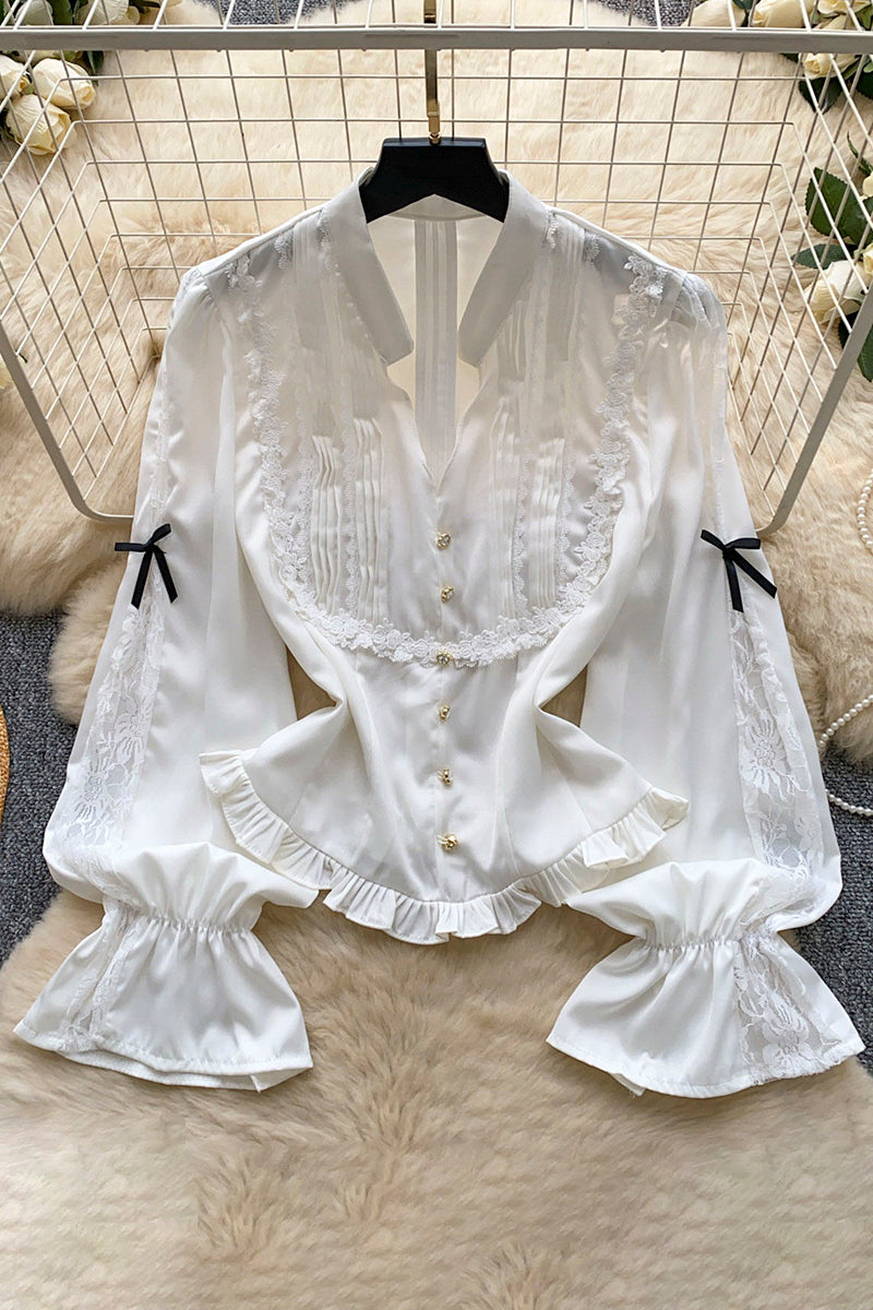 Elegant Lace Ruffle Blouse