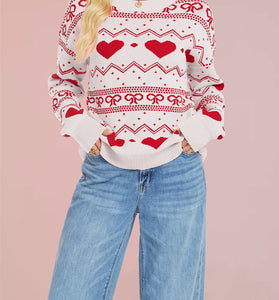 Heart Knit Cozy Patterned Sweater