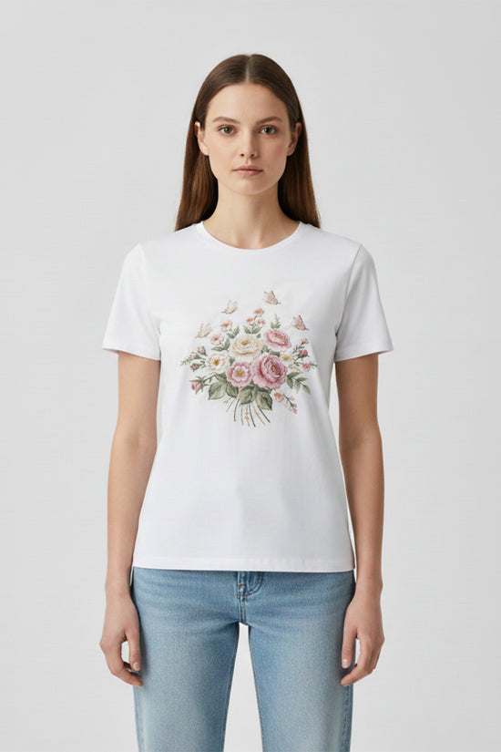 Bouquet Embroidered T-Shirt