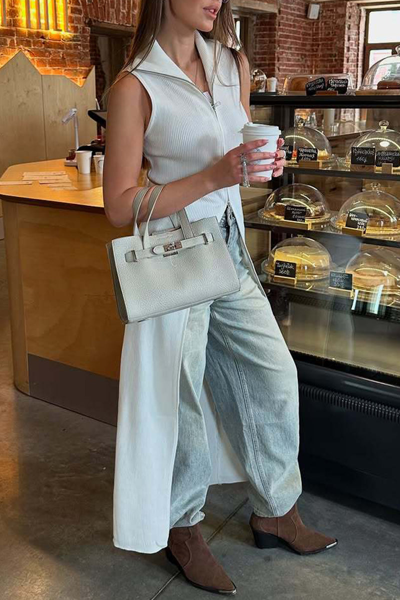 Zip-Up Sleeveless Ribbed Maxi Dress