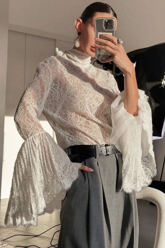 Elegant Lace Ruffle Sleeve Blouse