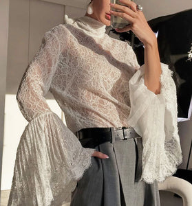 Elegant Lace Ruffle Sleeve Blouse
