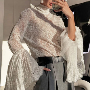 Elegant Lace Ruffle Sleeve Blouse
