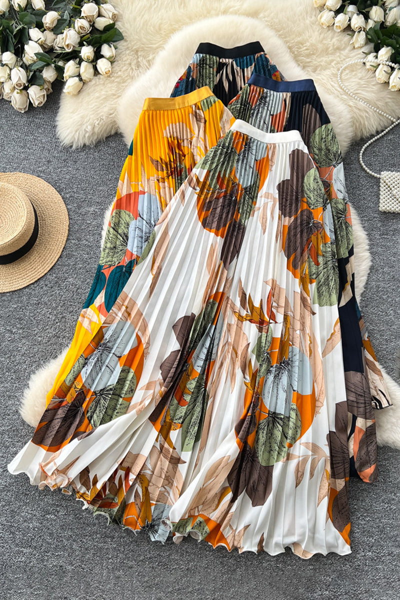Floral Pleated Midi Skirt