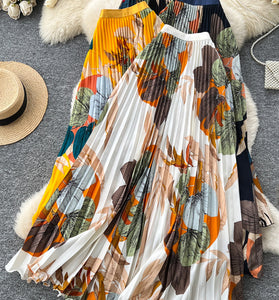 Floral Pleated Midi Skirt