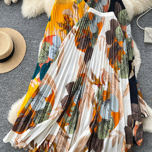 Floral Pleated Midi Skirt