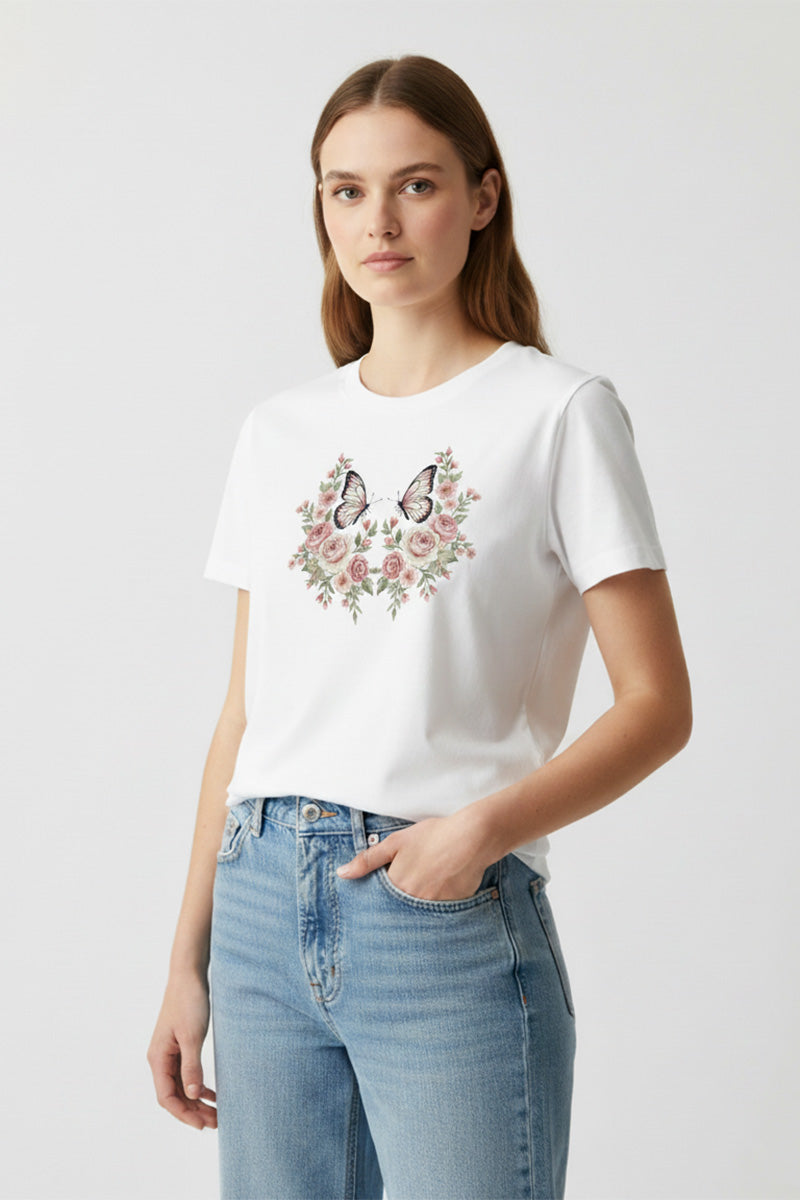 Butterfly Garden Embroidered T-Shirt