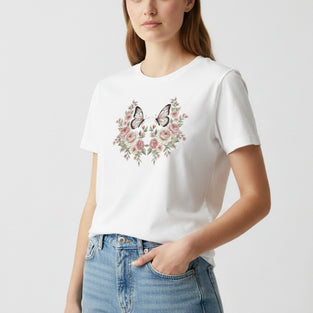Butterfly Garden Embroidered T-Shirt