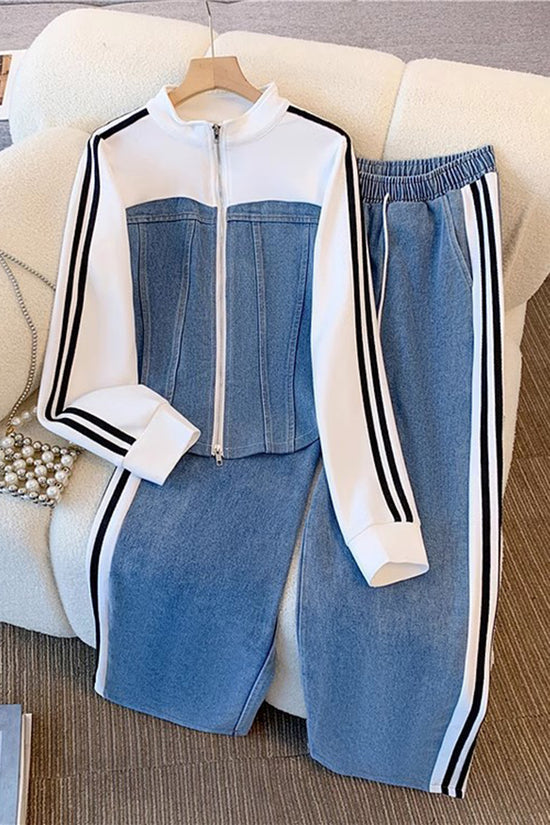 Striped Track Jacket and Pants Set