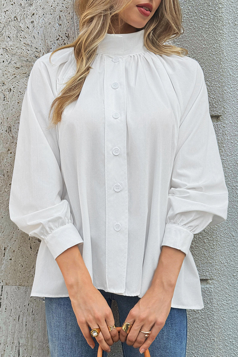 Elegant Long Sleeve Button-Up Blouse