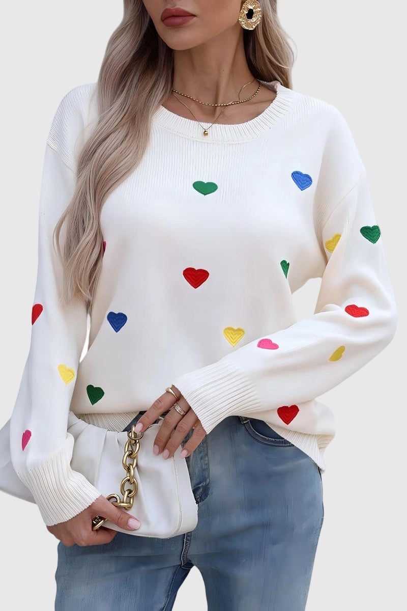 Heart Pattern Long Sleeve Sweater