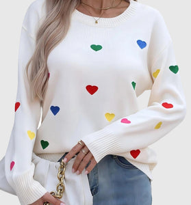 Heart Pattern Long Sleeve Sweater