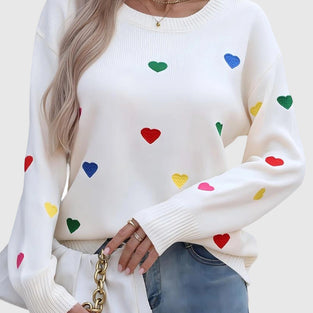 Heart Pattern Long Sleeve Sweater